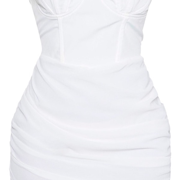 White Ruched Strapless Bodycon Dress - Picture 4 of 5
